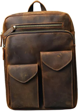 Leather Laptop Backpacks Mens Casual Daypack Backpacks Briefcases Travel Bags Luggage Travel Gear, Brown (Color : Brown)
