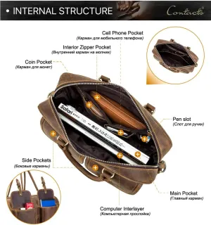 Leather Mens Business Briefcase, 15.6 Laptop Bag, Tablet Bag, Travel Bag