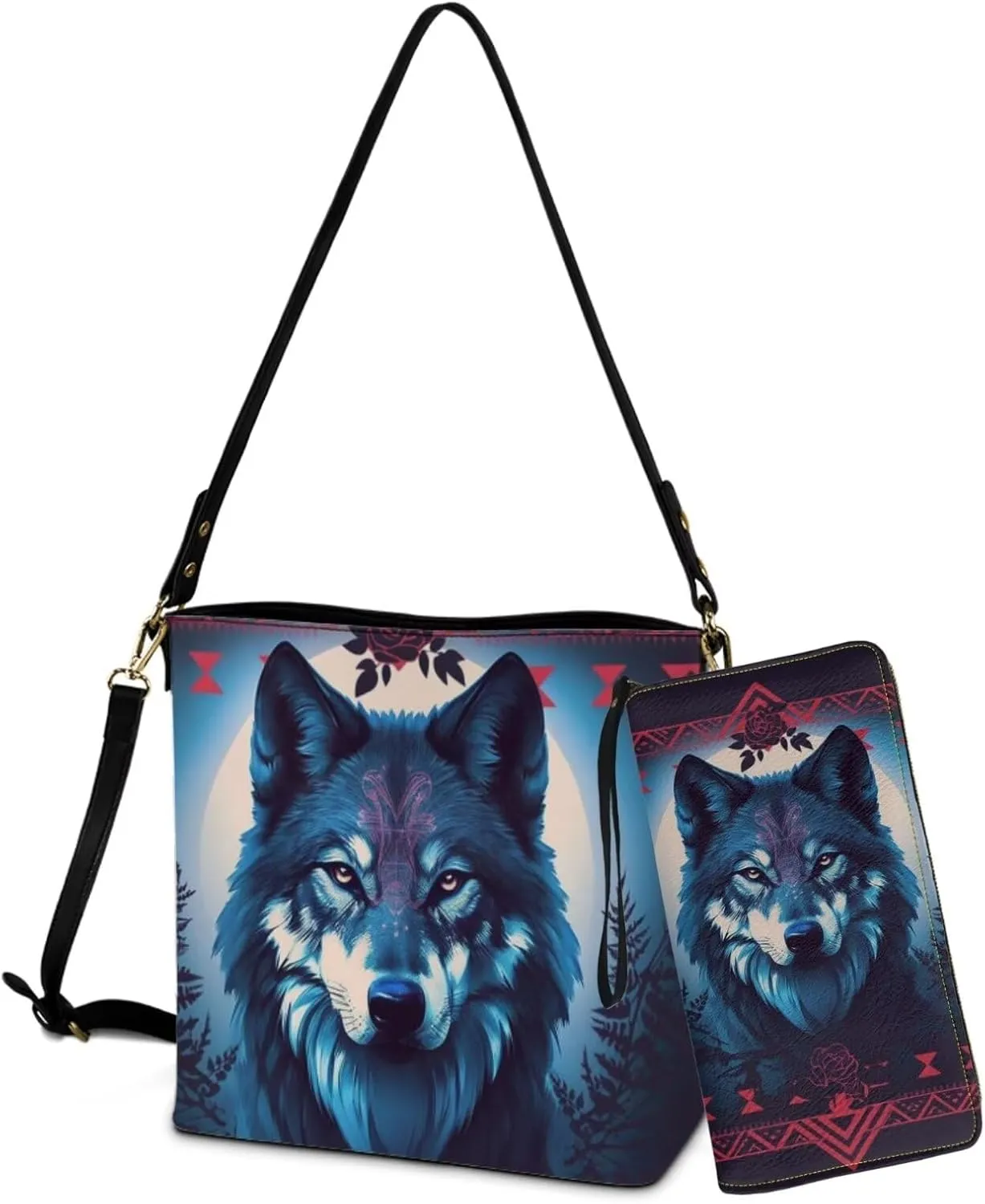 Leather Purses for Women Crossbody Purse Set Large Satchel Purse Bucket Tote Bag with PU Wallet