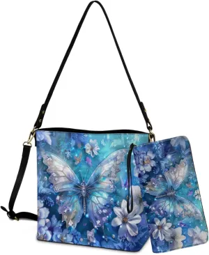Leather Purses for Women Crossbody Purse Set Large Satchel Purse Bucket Tote Bag with PU Wallet