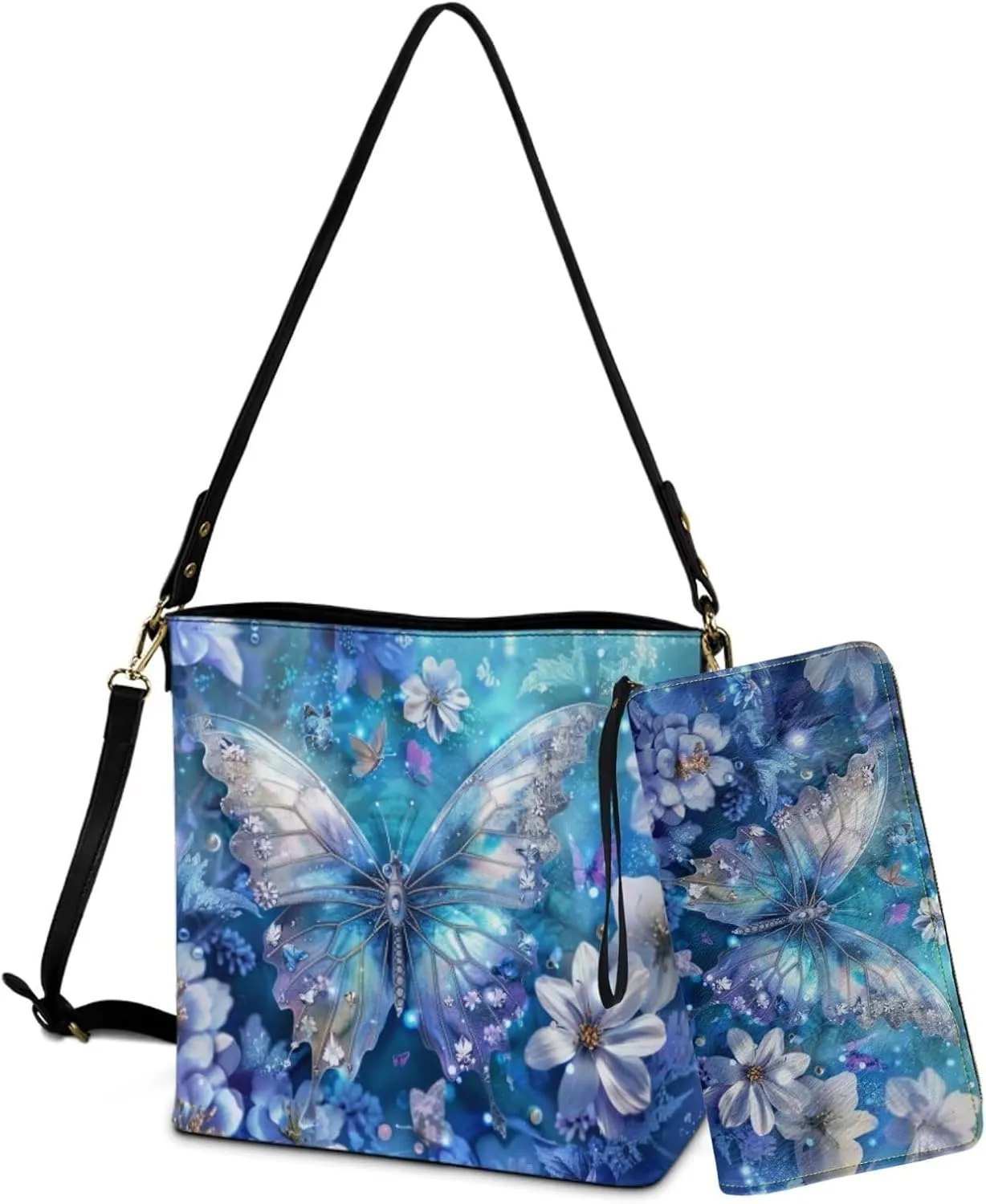Leather Purses for Women Crossbody Purse Set Large Satchel Purse Bucket Tote Bag with PU Wallet