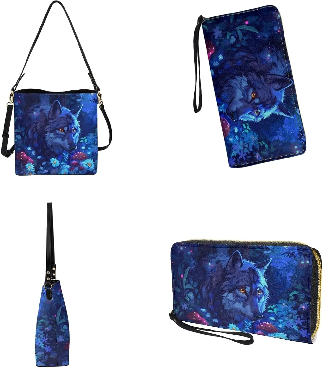 Leather Purses for Women Crossbody Purse Set Large Satchel Purse Bucket Tote Bag with PU Wallet