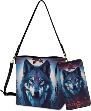 Leather Purses for Women Crossbody Purse Set Large Satchel Purse Bucket Tote Bag with PU Wallet