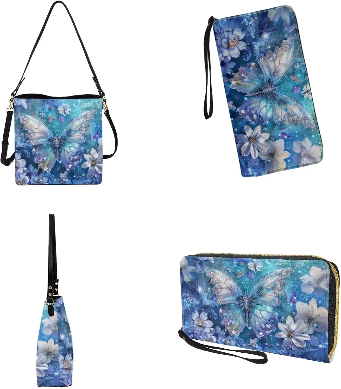 Leather Purses for Women Crossbody Purse Set Large Satchel Purse Bucket Tote Bag with PU Wallet