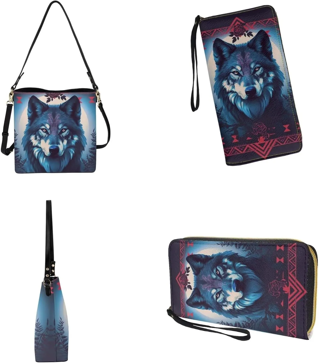 Leather Purses for Women Crossbody Purse Set Large Satchel Purse Bucket Tote Bag with PU Wallet