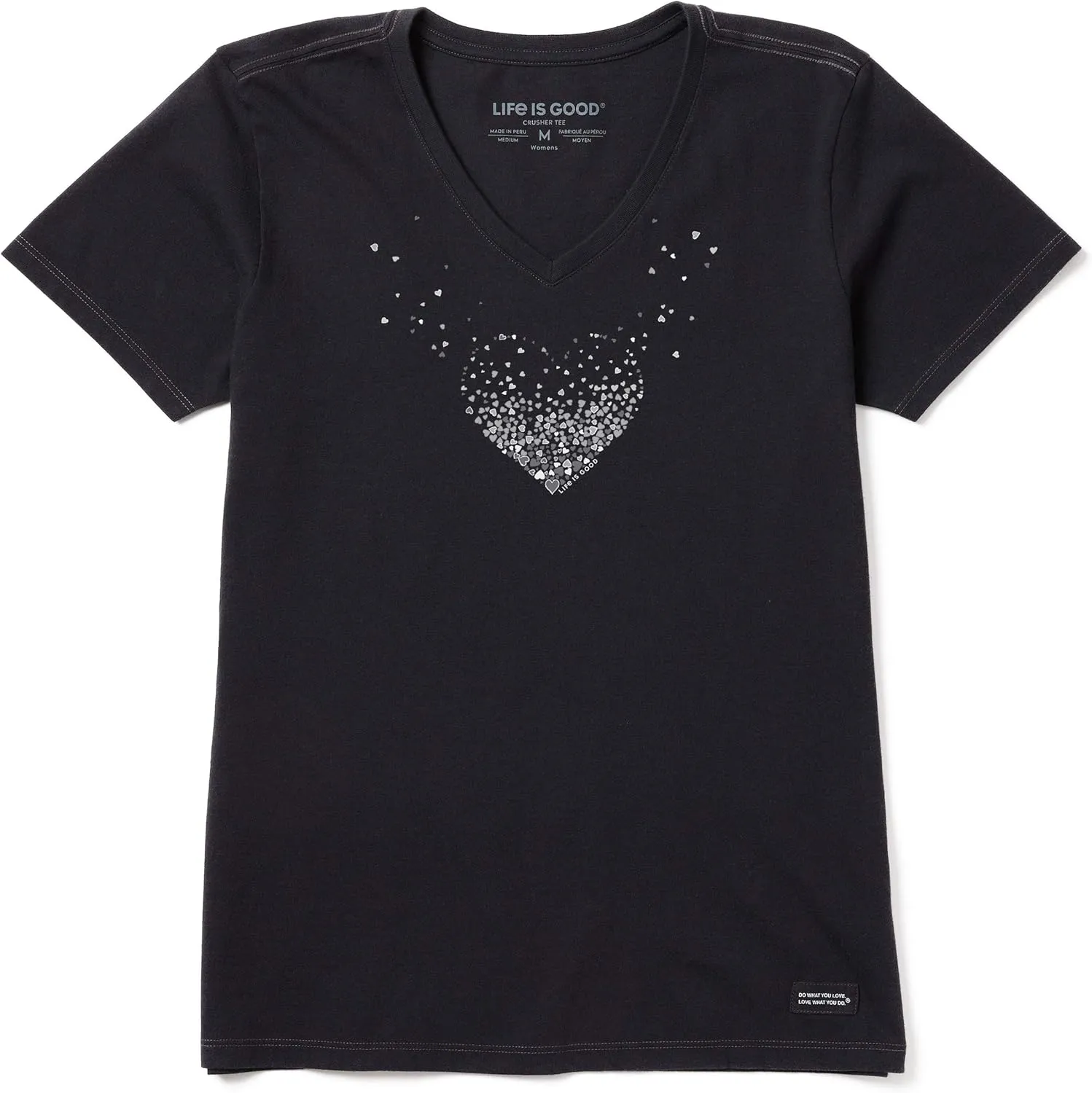 Life is Good. Womens Crusher Vee Heart Of Hearts, Jet Black