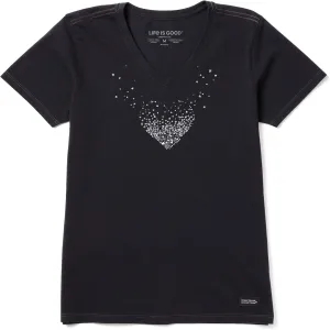Life is Good. Womens Crusher Vee Heart Of Hearts, Jet Black