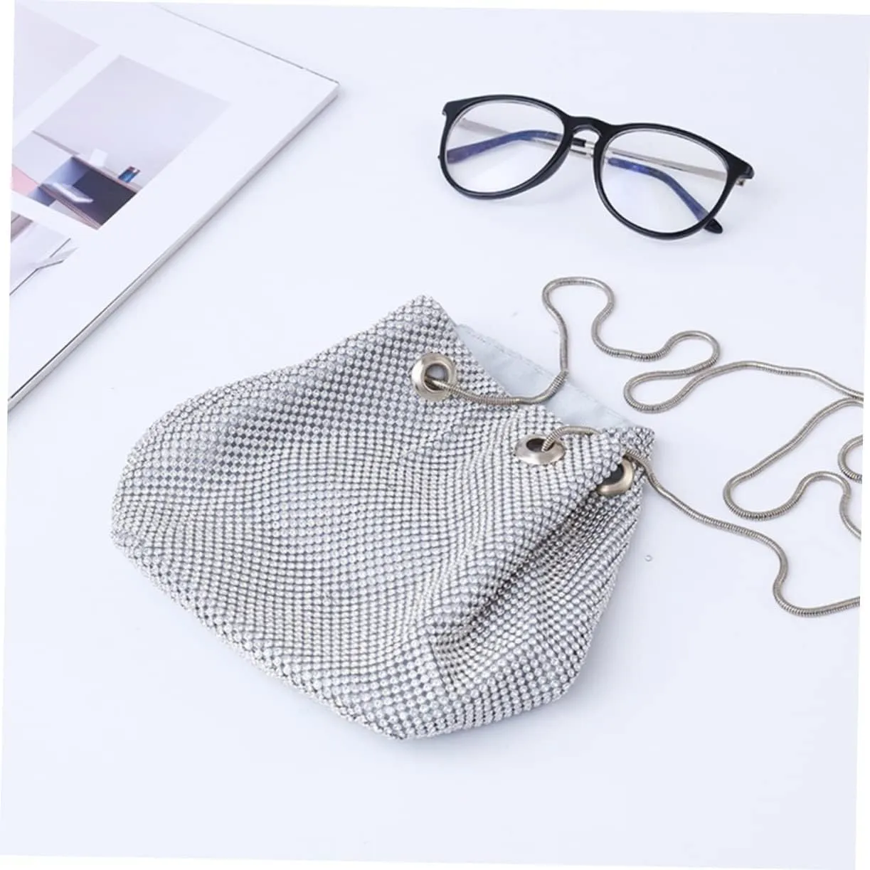 LIFKOME 1pc Crossbody Bag Sequined Bucket Bag Rhinestone Clutches Bag Prom Clutch Bag Car Key Clutch Bag Small