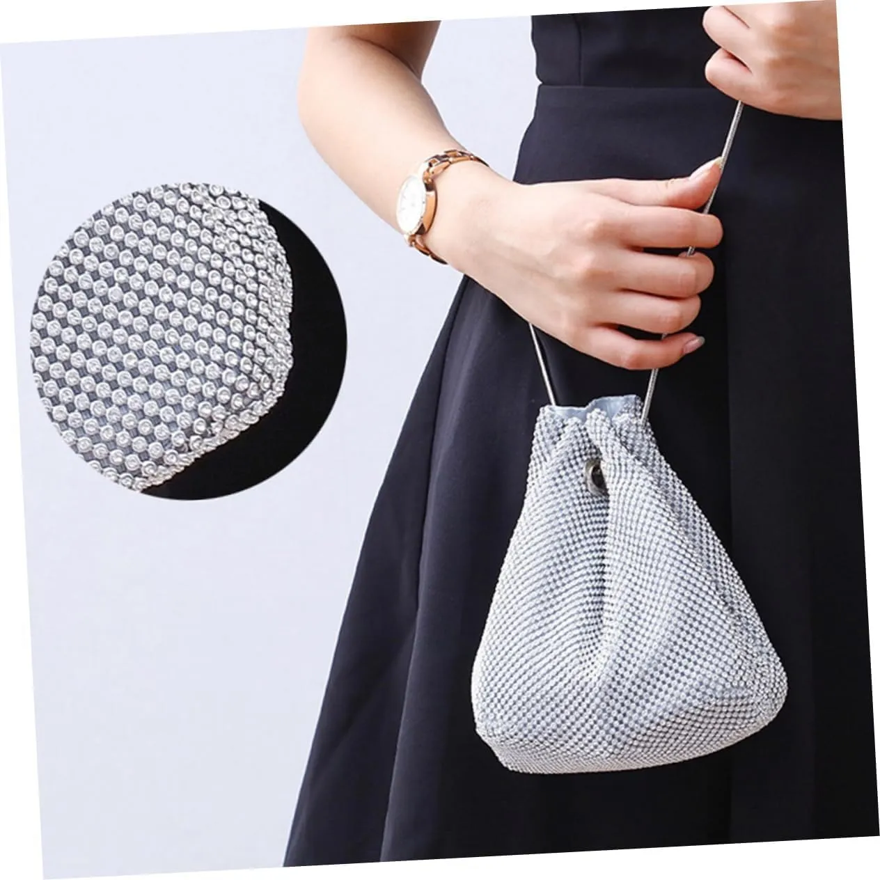 LIFKOME 1pc Crossbody Bag Sequined Bucket Bag Rhinestone Clutches Bag Prom Clutch Bag Car Key Clutch Bag Small