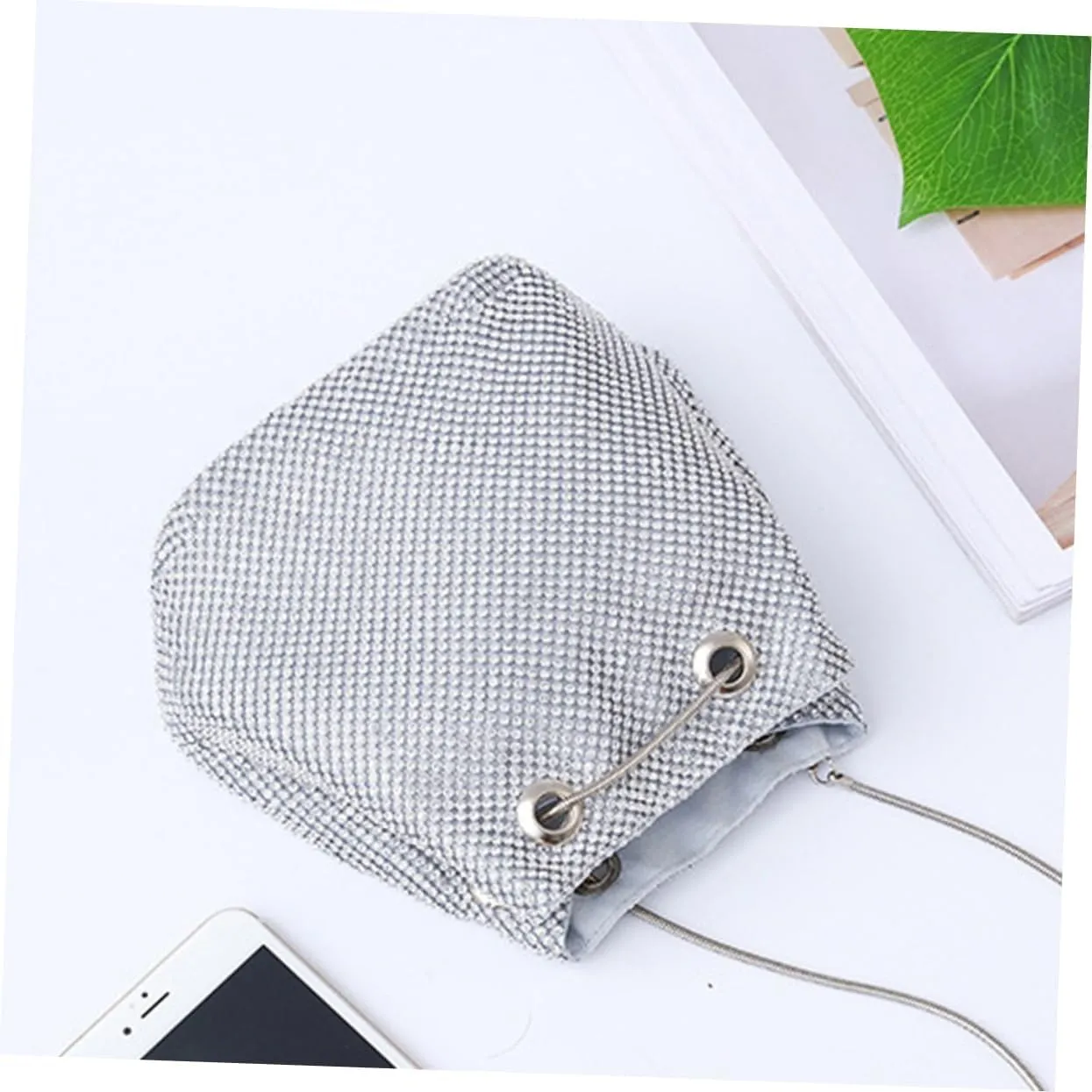 LIFKOME 1pc Crossbody Bag Sequined Bucket Bag Rhinestone Clutches Bag Prom Clutch Bag Car Key Clutch Bag Small