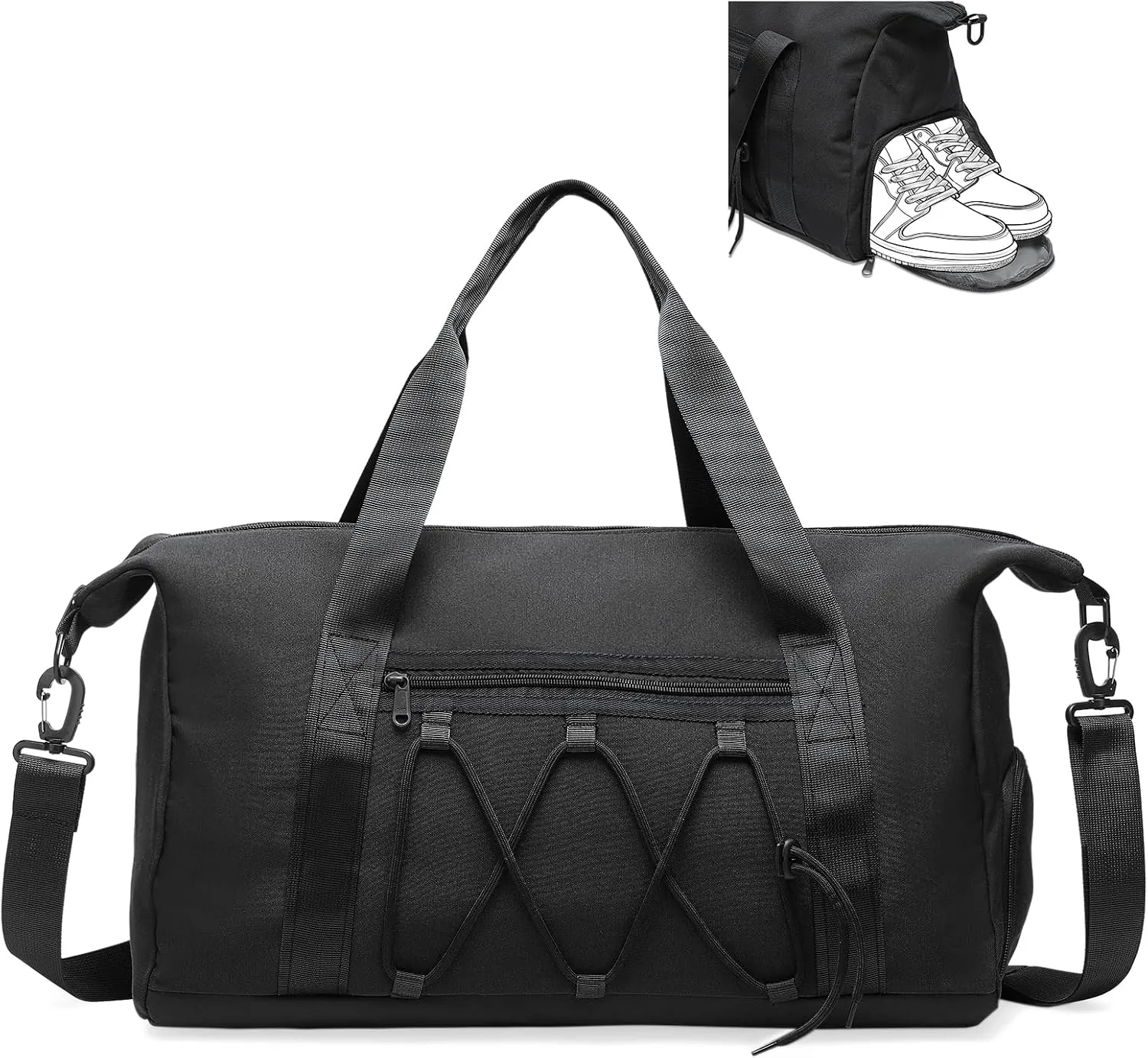 Lightweight Gym Bag for Men & Women, Water Resistant Sports Duffel Bag with Shoe Compartment & Wet Pocket for Travel Weekender & Fitness, Black