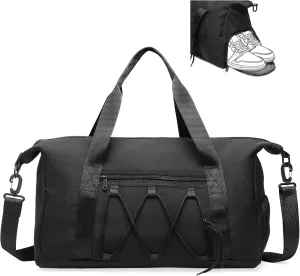 Lightweight Gym Bag for Men & Women, Water Resistant Sports Duffel Bag with Shoe Compartment & Wet Pocket for Travel Weekender & Fitness, Black