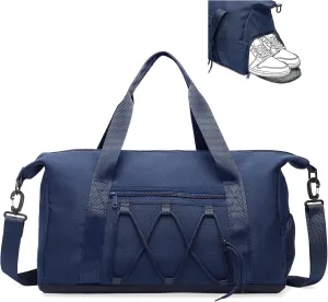 Lightweight Gym Bag for Men & Women, Water Resistant Sports Duffel Bag with Shoe Compartment & Wet Pocket for Travel Weekender & Fitness, Blue