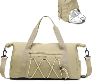 Lightweight Gym Bag for Men & Women, Water Resistant Sports Duffel Bag with Shoe Compartment & Wet Pocket for Travel Weekender & Fitness, Khaki