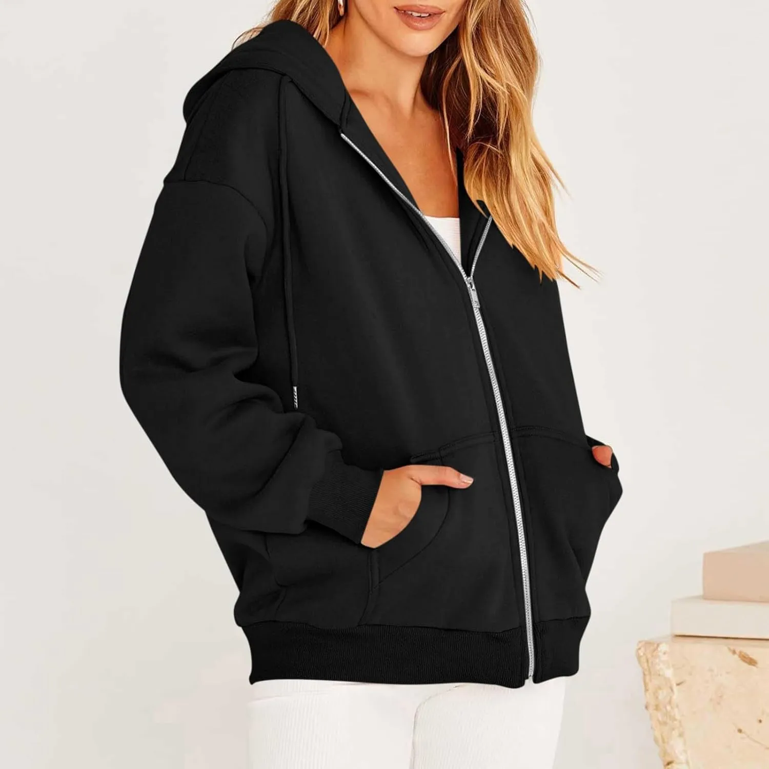 Lightweight Hoodies for Plus Size Women Zip Up 3x Long Sleeve Sweatshirt Jackets Loose Casual Tops with Pockets