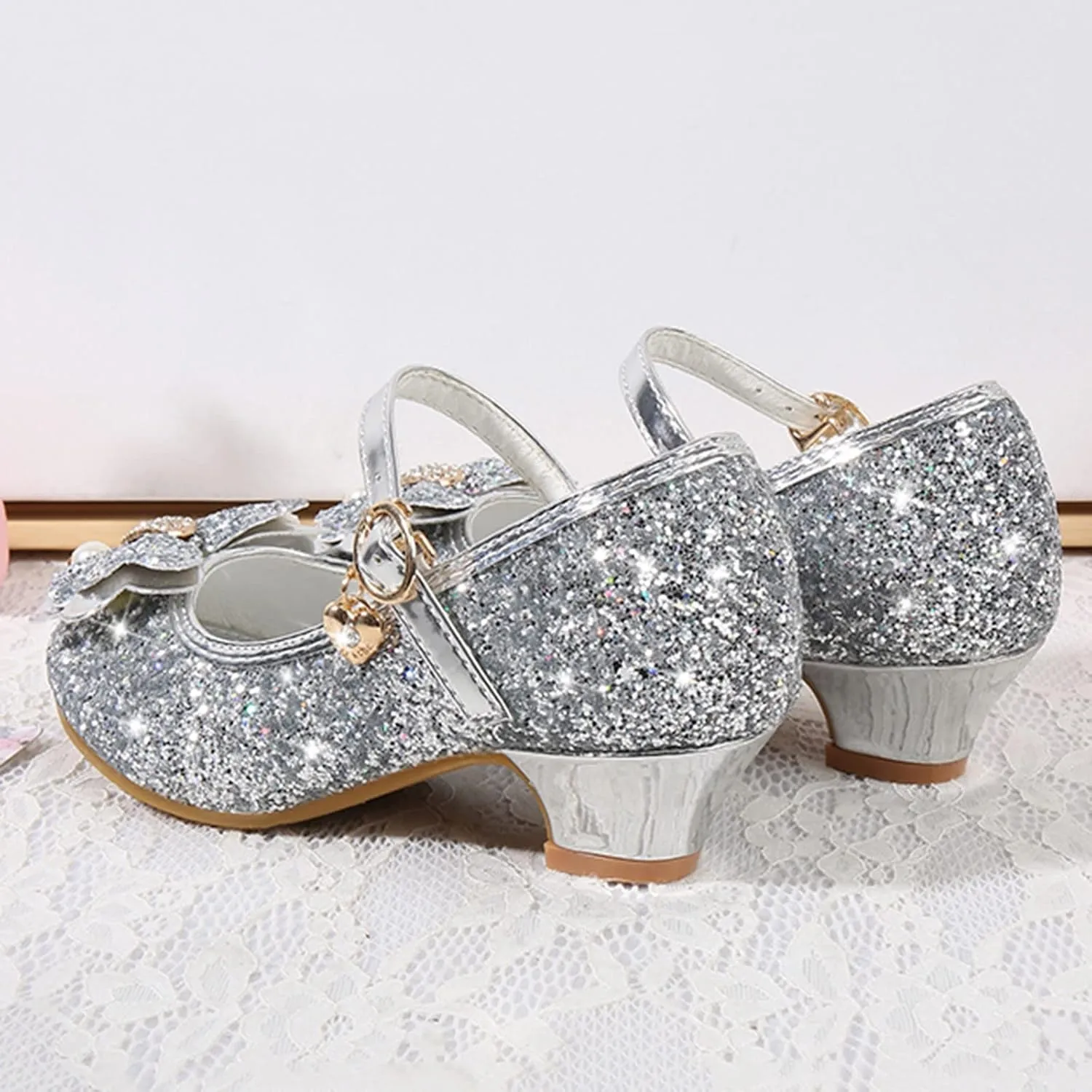 Little Girls Glitter Bowknot Dress Shoes Kids Mary Jane Low Heels Pary Wedding Girls Sandals Toddler Size 8
