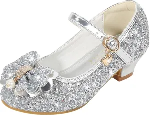 Little Girls Glitter Bowknot Dress Shoes Kids Mary Jane Low Heels Pary Wedding Girls Sandals Toddler Size 8
