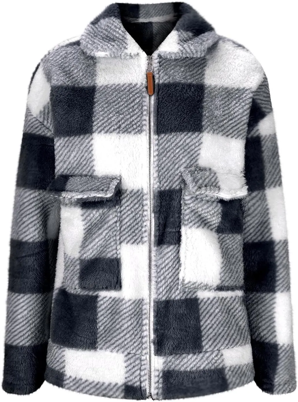 Long Winter Coats for Women Oversized Plaid Print Velvet Jackets Long Sleeve Zipper Cardigan Winter Coat Outerwear