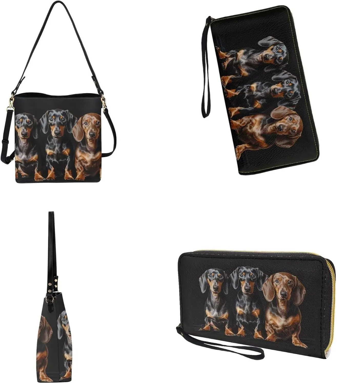 Lotusorchid Bucket Purse and Wallet Set, Leather Crossbody Shoulder Handbag Hobo Bag with Adjustable Strap for Women