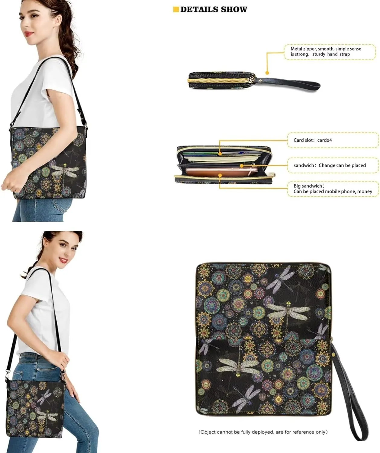 Lotusorchid Crossbody Handbag Bucket Purse Satchel Bag with Leather Wallet Adjustable Strap for Women Daily Use