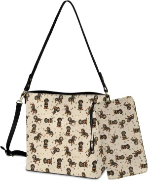Lotusorchid Crossbody Handbag Bucket Purse Satchel Bag with Leather Wallet Adjustable Strap for Women Daily Use