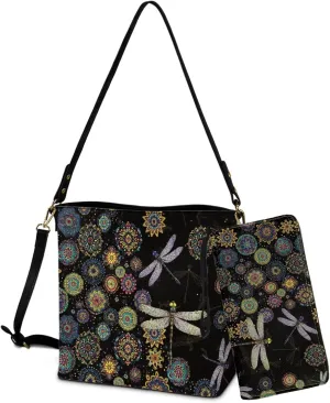 Lotusorchid Crossbody Handbag Bucket Purse Satchel Bag with Leather Wallet Adjustable Strap for Women Daily Use