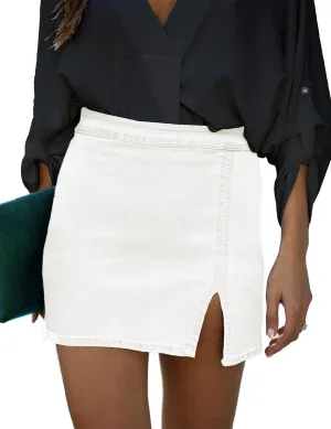 luvamia Jean Skirt for Women with Slit High Wasited Bodycon Stretch Pencil Mini Short Denim Skirts