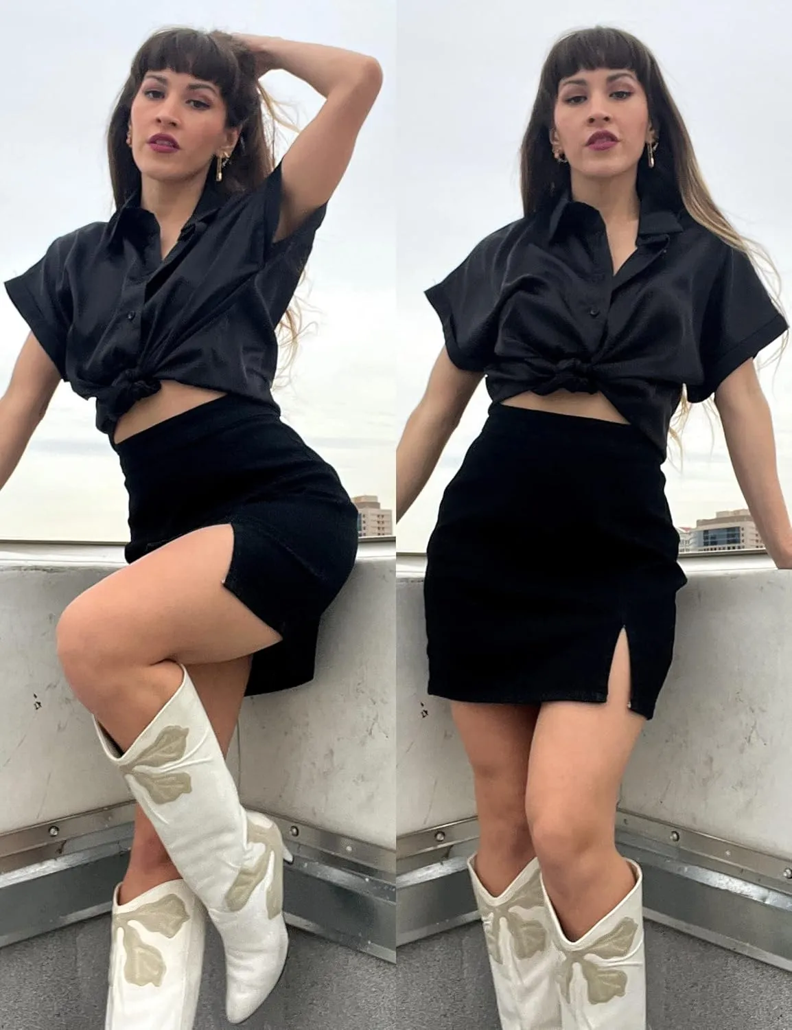 luvamia Jean Skirt for Women with Slit High Wasited Bodycon Stretch Pencil Mini Short Denim Skirts