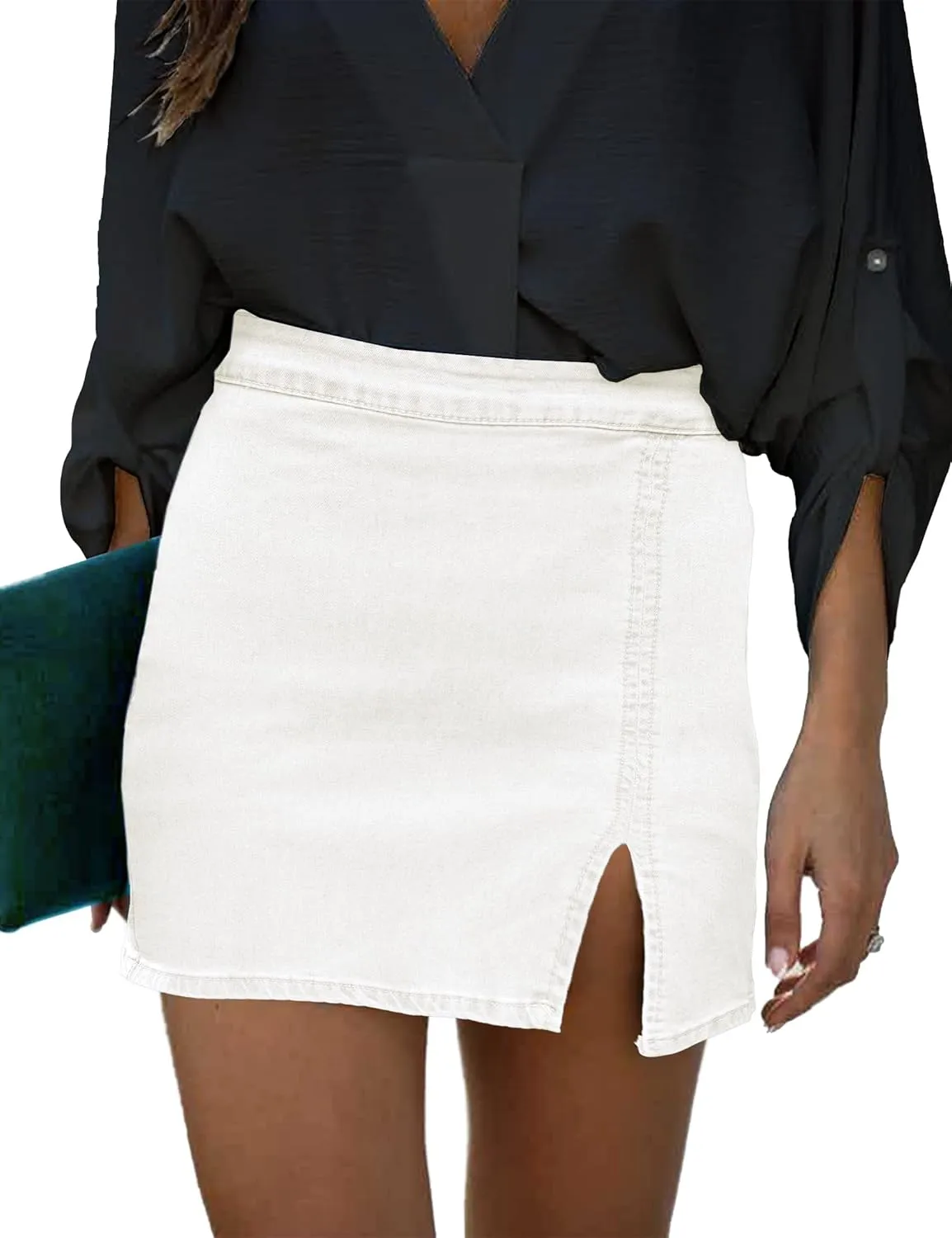 luvamia Jean Skirt for Women with Slit High Wasited Bodycon Stretch Pencil Mini Short Denim Skirts