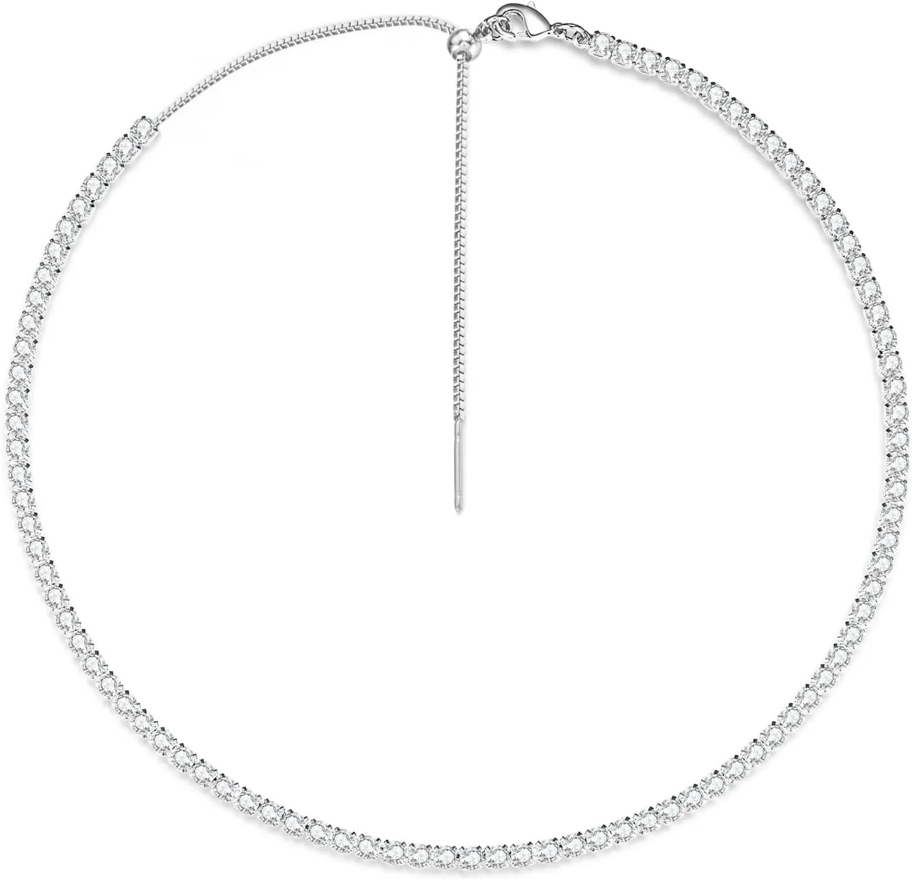 Luxval Tennis Necklaces for Women Dainty Silver Rhinestone Simple Sparkly Diamond Choker Necklaces for Women Trendy Jewelry Gifts