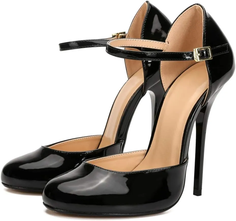 MAIERNISI JESSI Unisex Men's Women's Round Toe Ankle Buckle D-Orsay Stiletto High Heel Pumps