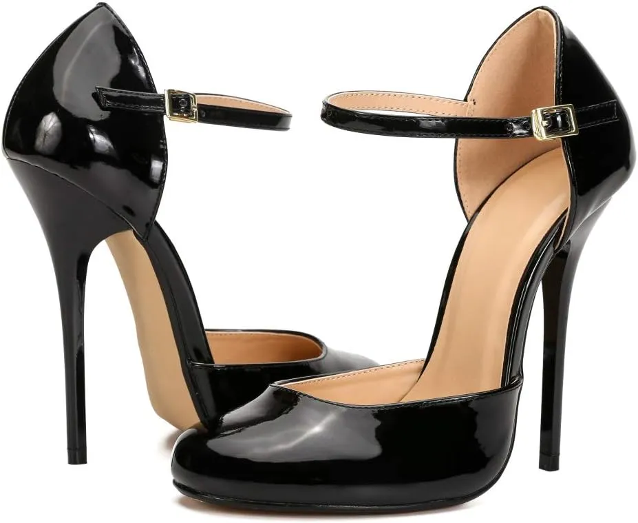 MAIERNISI JESSI Unisex Men's Women's Round Toe Ankle Buckle D-Orsay Stiletto High Heel Pumps