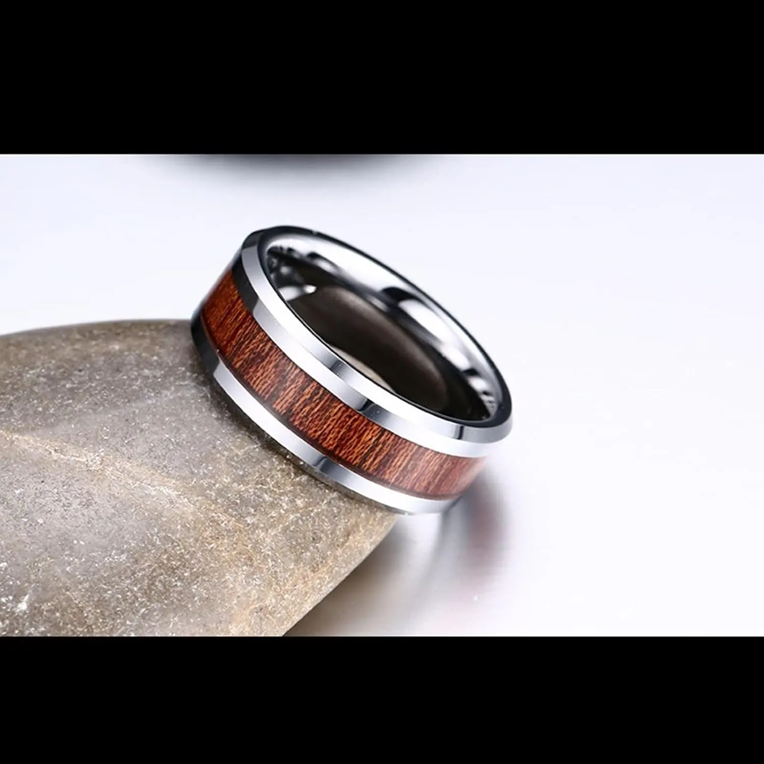 Matching Wedding Rings for Him and Her, Engagement Rings for Couples Set Tungsten Comfort Fit 8mm Silver Rings Wood Inlay