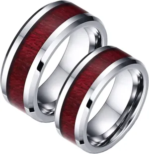 Matching Wedding Rings for Him and Her, Engagement Rings for Couples Set Tungsten Comfort Fit 8mm Silver Rings Wood Inlay