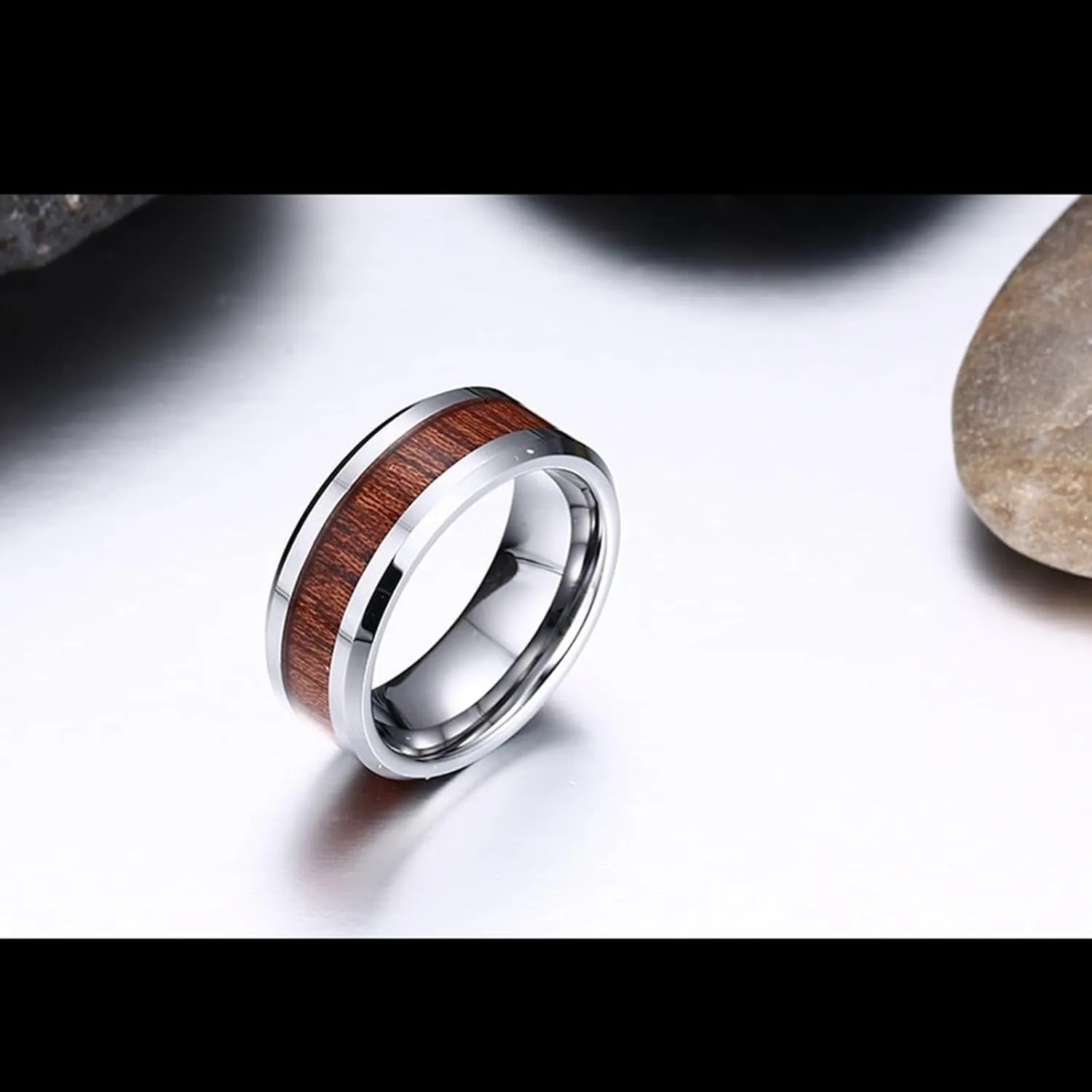 Matching Wedding Rings for Him and Her, Engagement Rings for Couples Set Tungsten Comfort Fit 8mm Silver Rings Wood Inlay