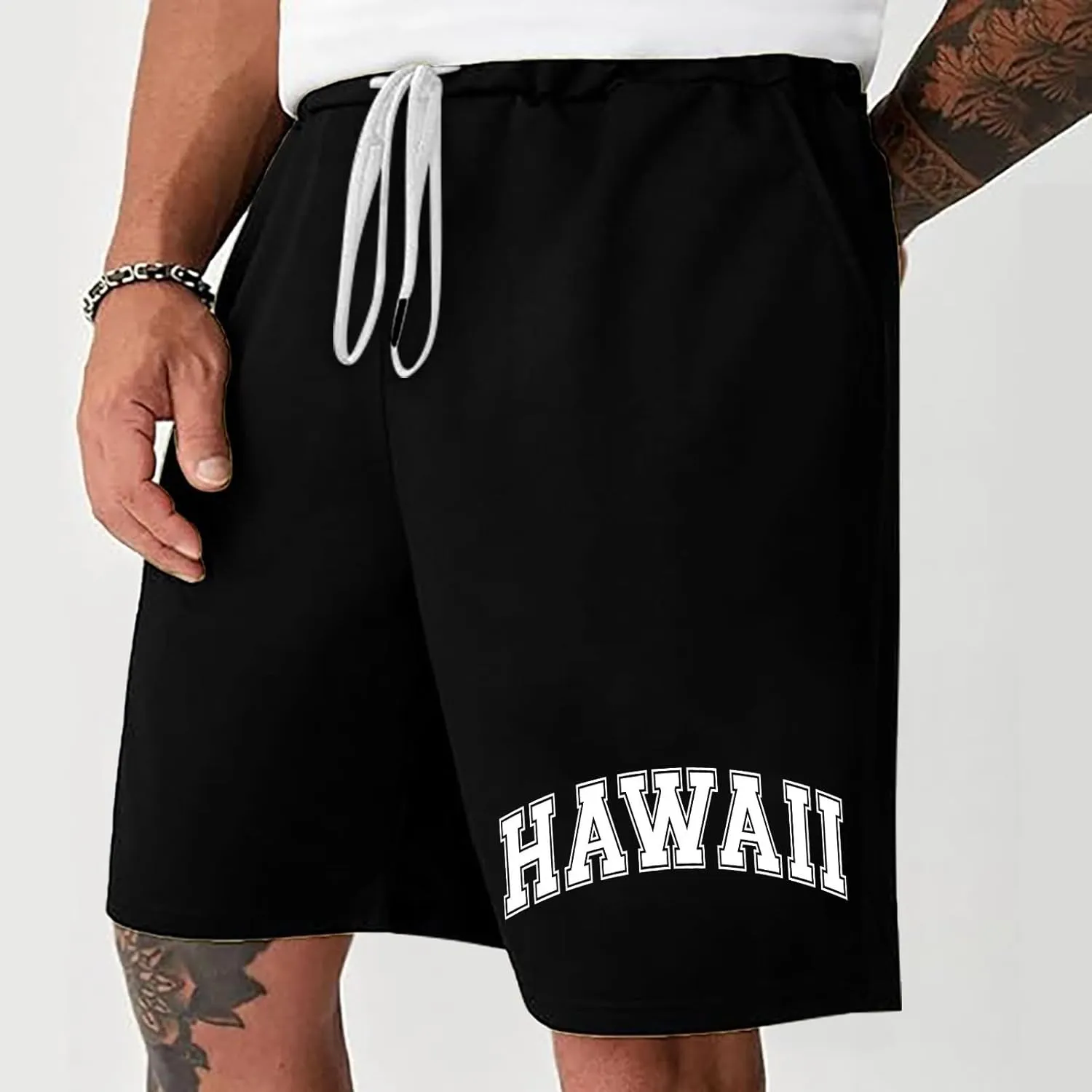 Men Cotton Shorts Resort Printed Shorts Elastic Waist Drawstring Style Holiday Beach Pants Shorts for Men Beach
