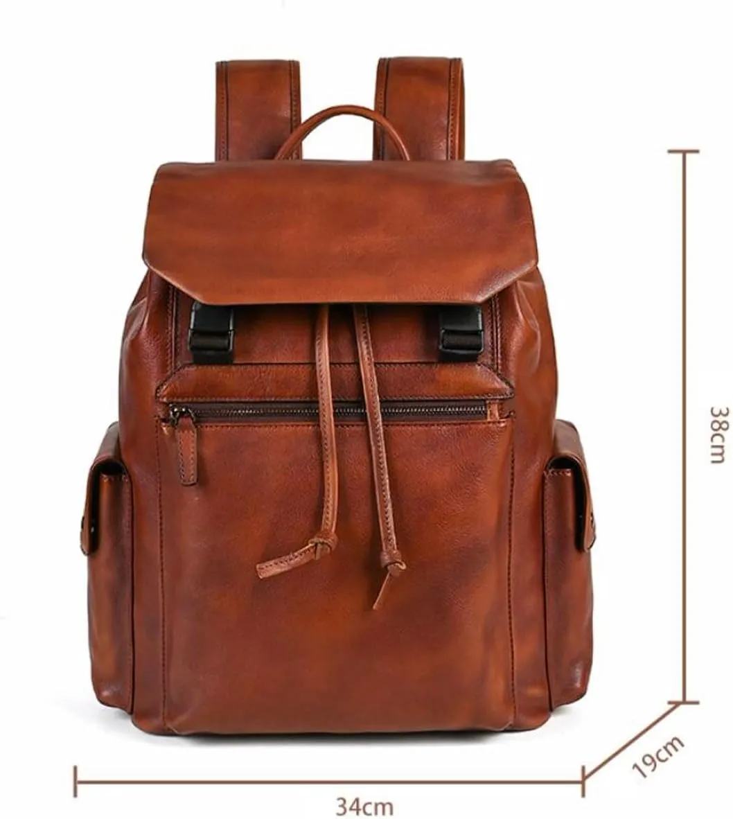 Mens Backpacks Genuine Leather Laptop Bags Briefcases Computers Bags Casual Daypack Travel Bags Luggage Bags 15Inch(Black)