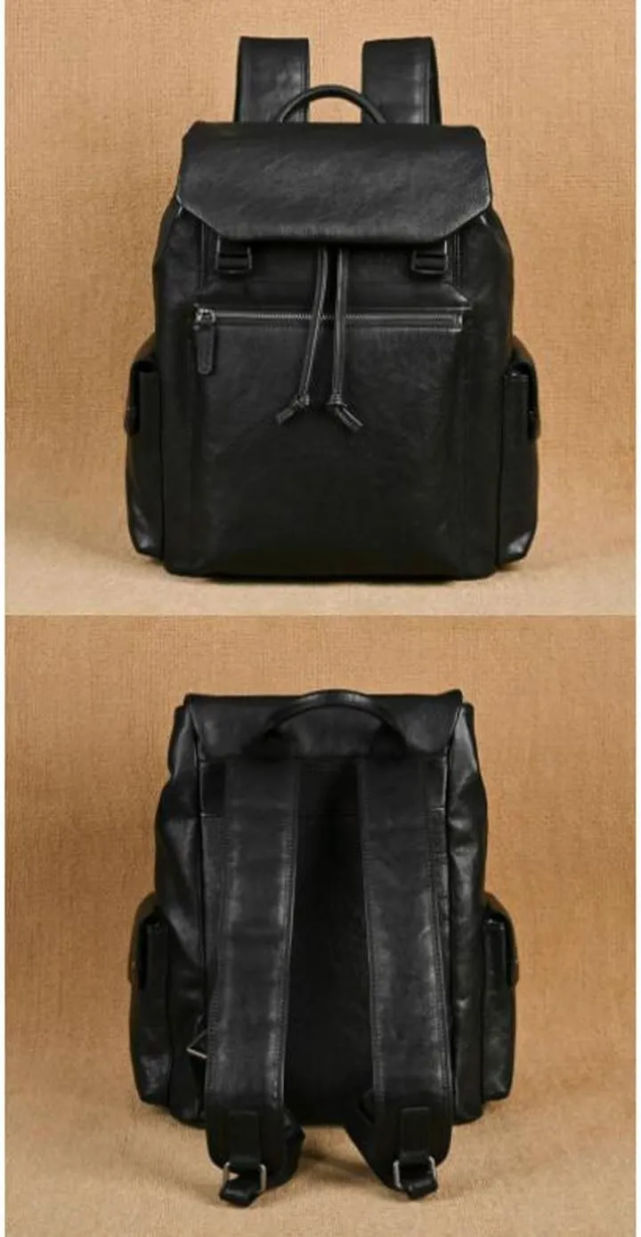 Mens Backpacks Genuine Leather Laptop Bags Briefcases Computers Bags Casual Daypack Travel Bags Luggage Bags 15Inch(Black)