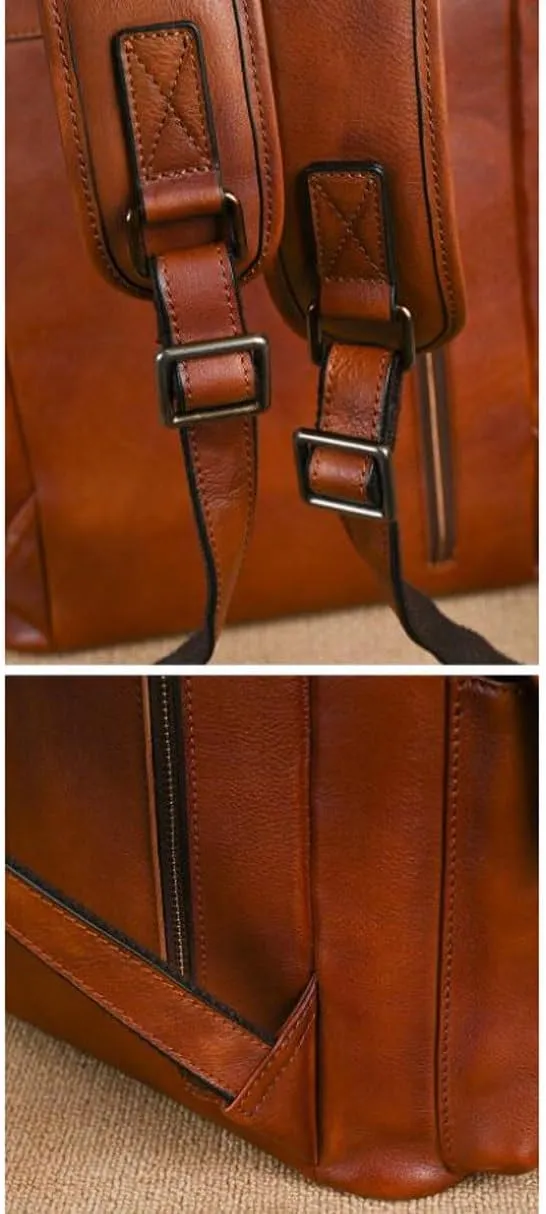 Mens Backpacks Genuine Leather Laptop Bags Briefcases Computers Bags Casual Daypack Travel Bags Luggage Bags 15Inch(Black)