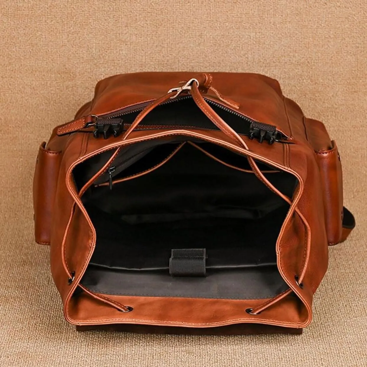 Mens Backpacks Genuine Leather Laptop Bags Briefcases Computers Bags Casual Daypack Travel Bags Luggage Bags 15Inch(Black)