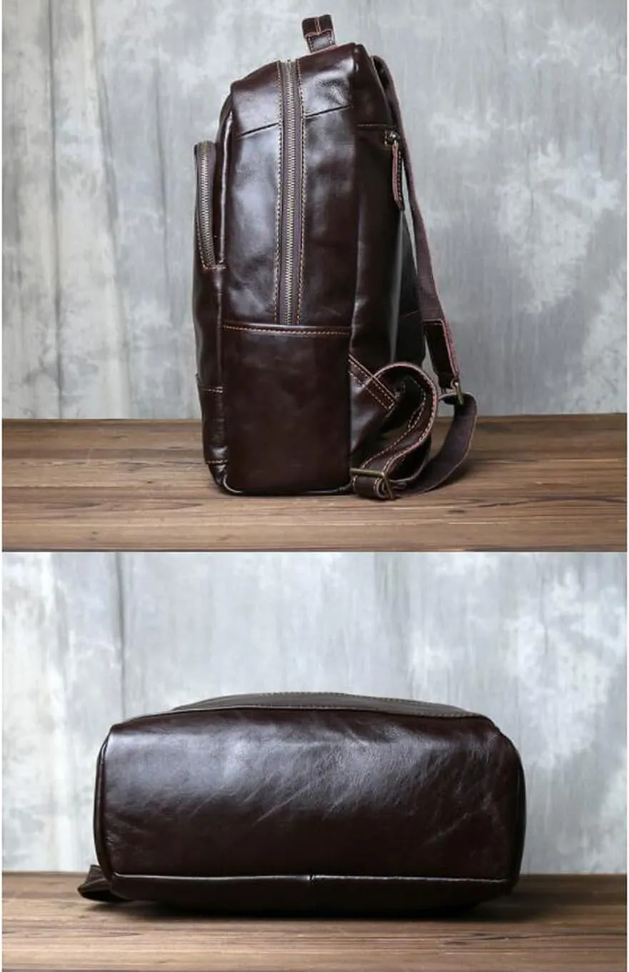 Mens Backpacks Genuine Leather Laptop Bags Computers Bags Luggage Travel Bags Casual Daypack Briefcases(Black)