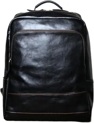 Mens Backpacks Genuine Leather Laptop Bags Computers Bags Luggage Travel Bags Casual Daypack Briefcases(Black)