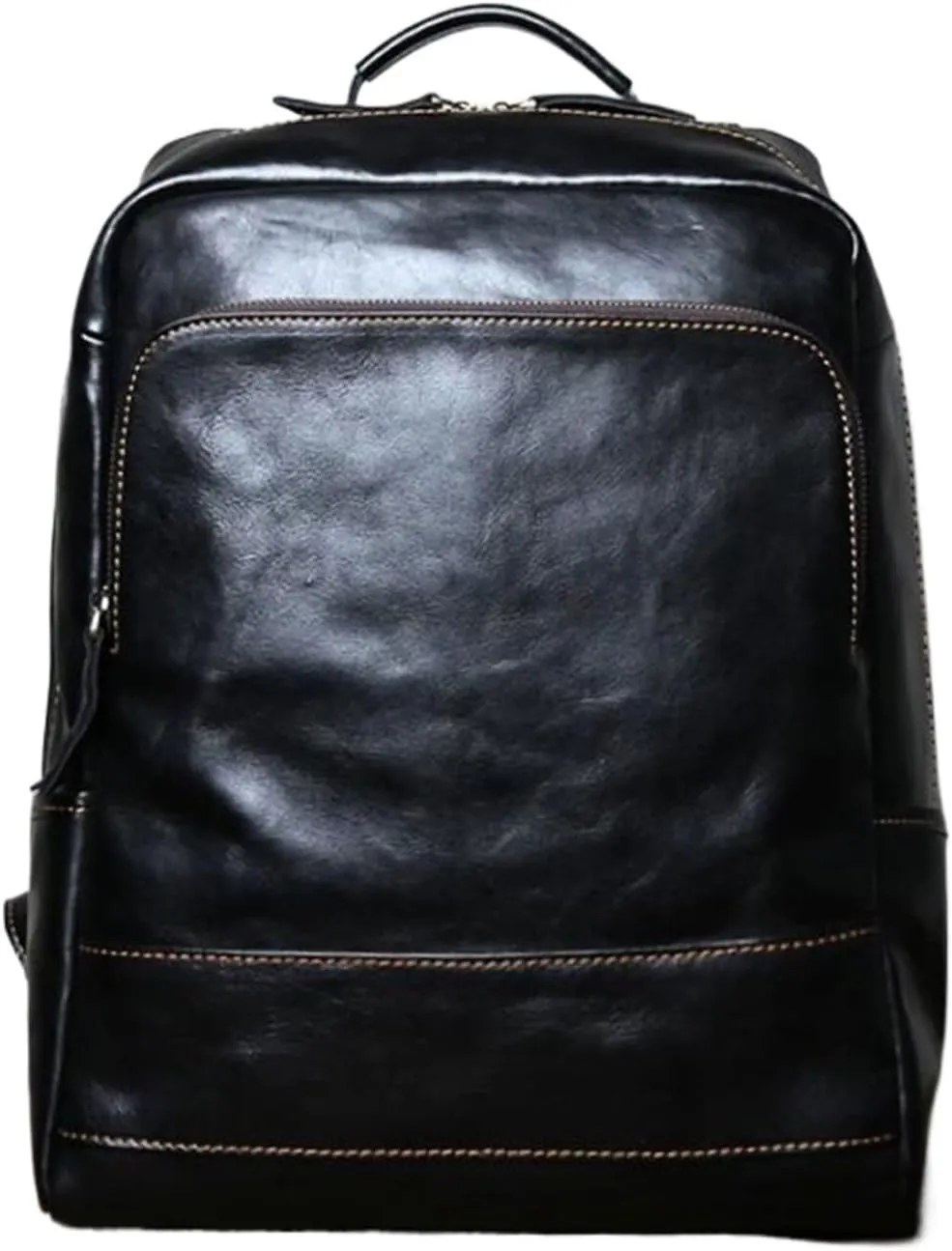 Mens Backpacks Genuine Leather Laptop Bags Computers Bags Luggage Travel Bags Casual Daypack Briefcases(Black)