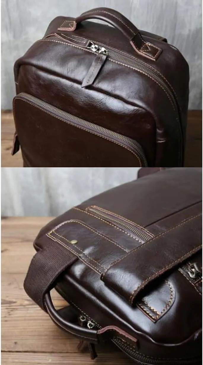 Mens Backpacks Genuine Leather Laptop Bags Computers Bags Luggage Travel Bags Casual Daypack Briefcases(Black)