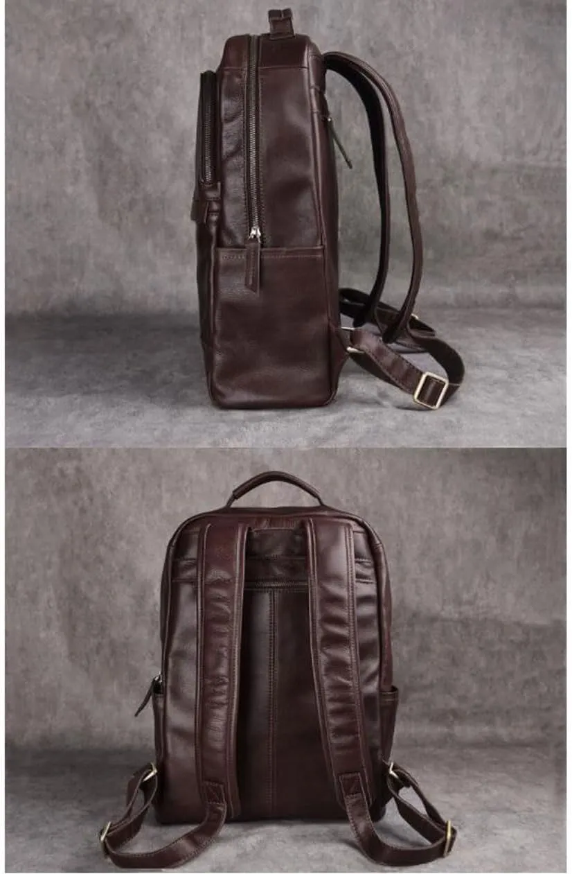 Mens Backpacks Luggage Travel Bags Bookbags Genuine Leather Casual Daypack Briefcases Laptop Bags(Brown)