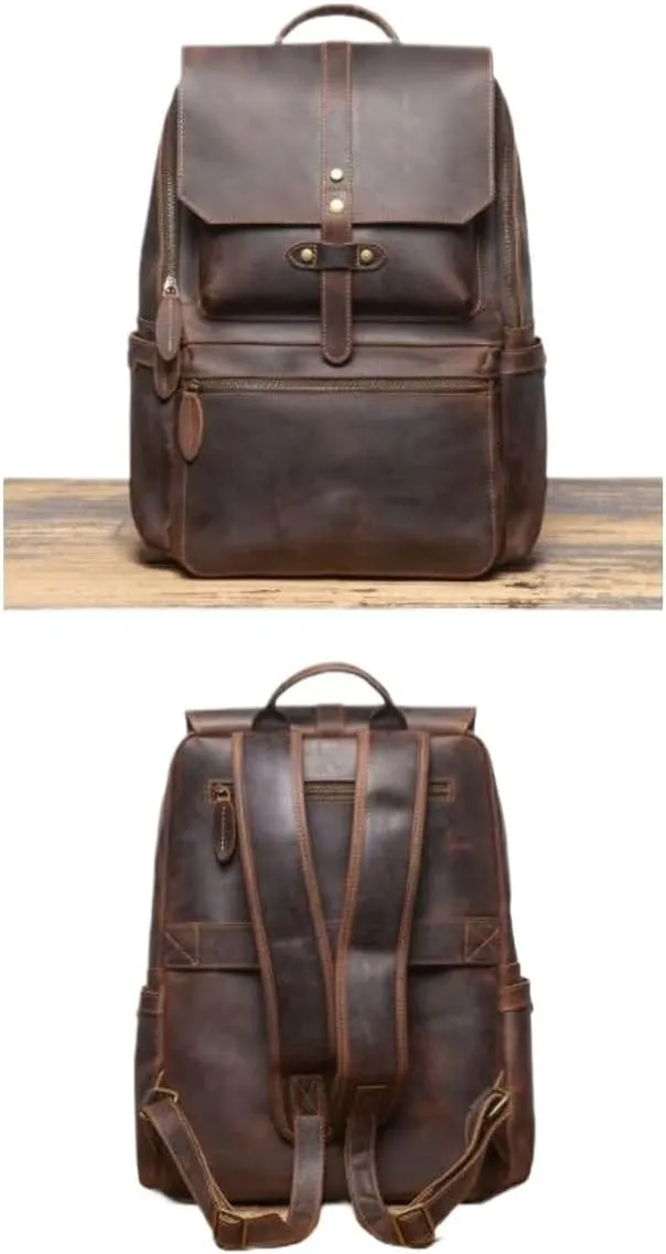 Mens Backpacks Luggage Travel Bags Laptop Bags Genuine Leather Briefcases Casual Daypack Bookbags(Brown)