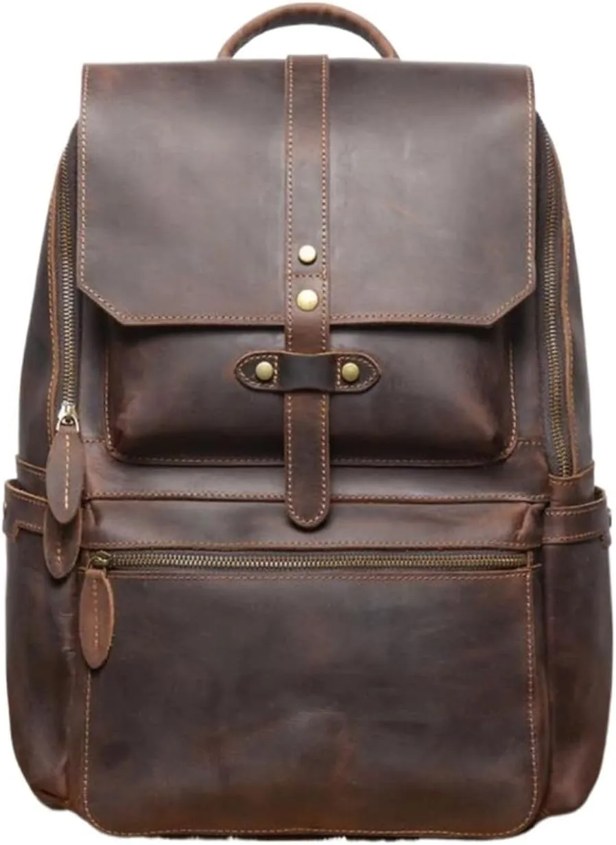Mens Backpacks Luggage Travel Bags Laptop Bags Genuine Leather Briefcases Casual Daypack Bookbags(Brown)