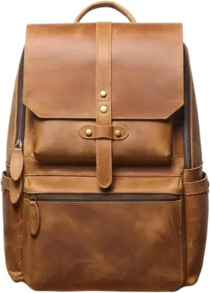 Mens Backpacks Luggage Travel Bags Laptop Bags Genuine Leather Briefcases Casual Daypack Bookbags(Yellow)