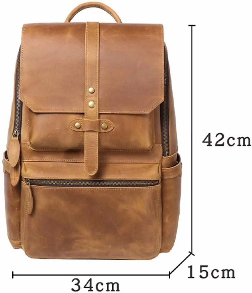 Mens Backpacks Luggage Travel Bags Laptop Bags Genuine Leather Briefcases Casual Daypack Bookbags(Yellow)