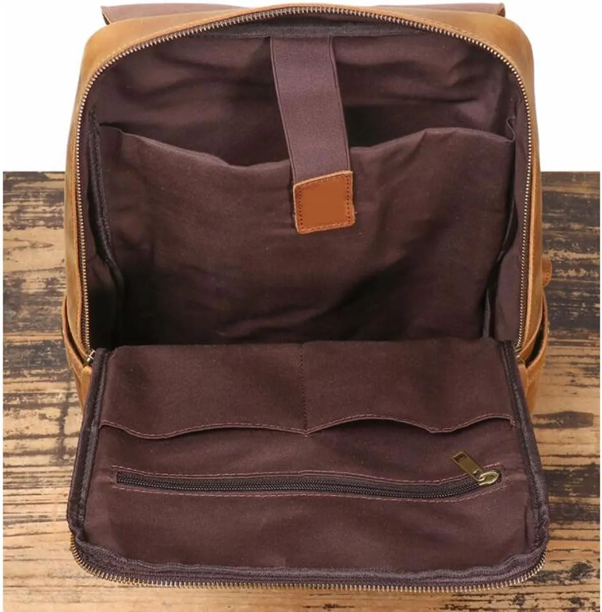 Mens Backpacks Luggage Travel Bags Laptop Bags Genuine Leather Briefcases Casual Daypack Bookbags(Yellow)